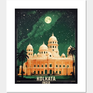 Kolkata India Starry Night Vintage Tourism Travel Posters and Art